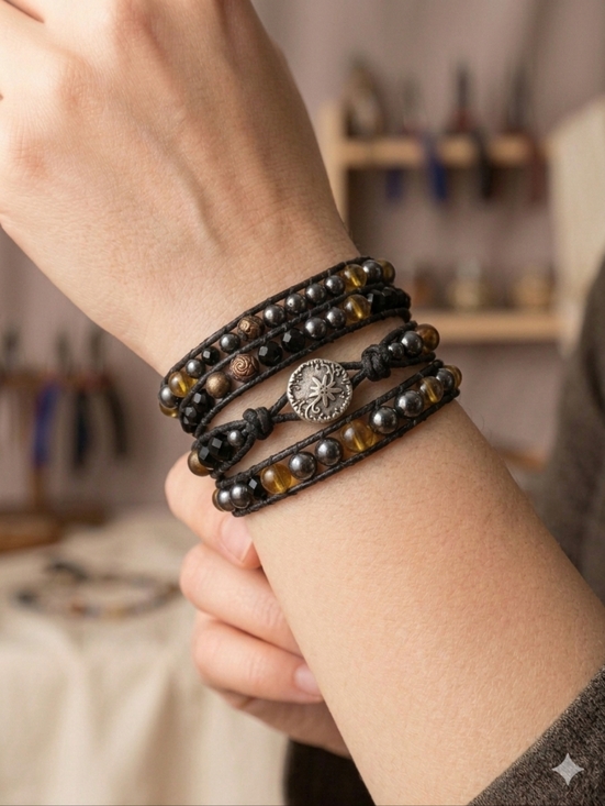 Artisan Jewelry - Artisan Black and Brown Multi-Strand Beaded Wrap Bracelet